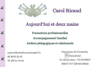 carol ricaud, aujourd'hui et deux mains, formation, consultation, ile et vilaine, manche, bretagne, normandie